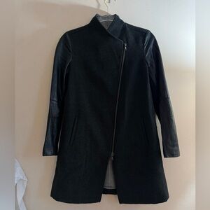 ECRU Black Asymmetrical Zip Jacket with Leather Sleeves size small